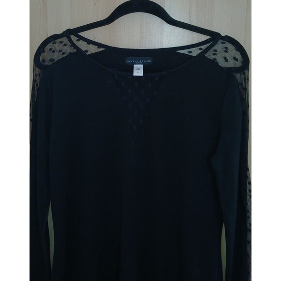 Vintage Sears Black Long-Sleeve Y2K Dress Sz XL Stretch Lace Knee-Length - Picture 3 of 9